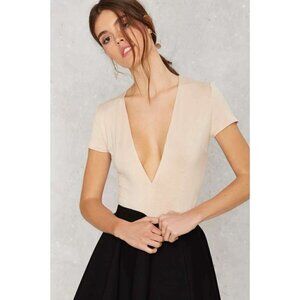 Rehab Womens Beige Plunging Bodysuit